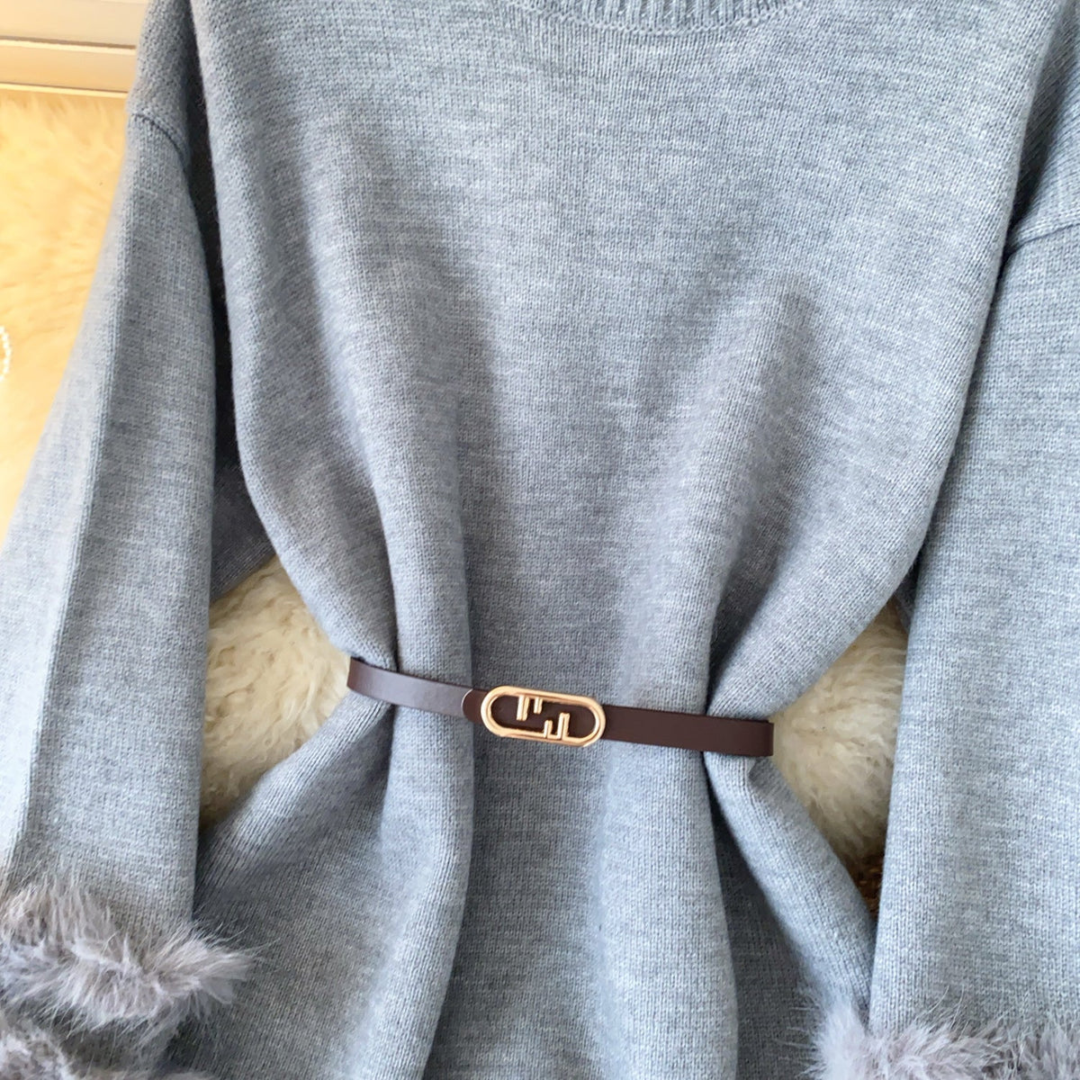 Vintage Furry Cuff Patchwork Sweater