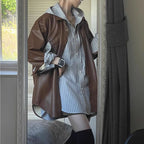 Vintage Patchwork Brown PU Jacket