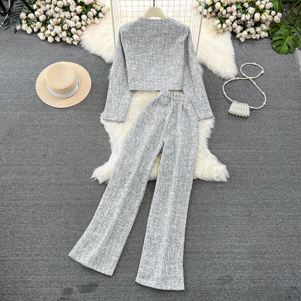 Round Collar Cardigan&Trousers 2Pcs