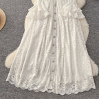 Elegant Embroidered Lace Shirt Dress