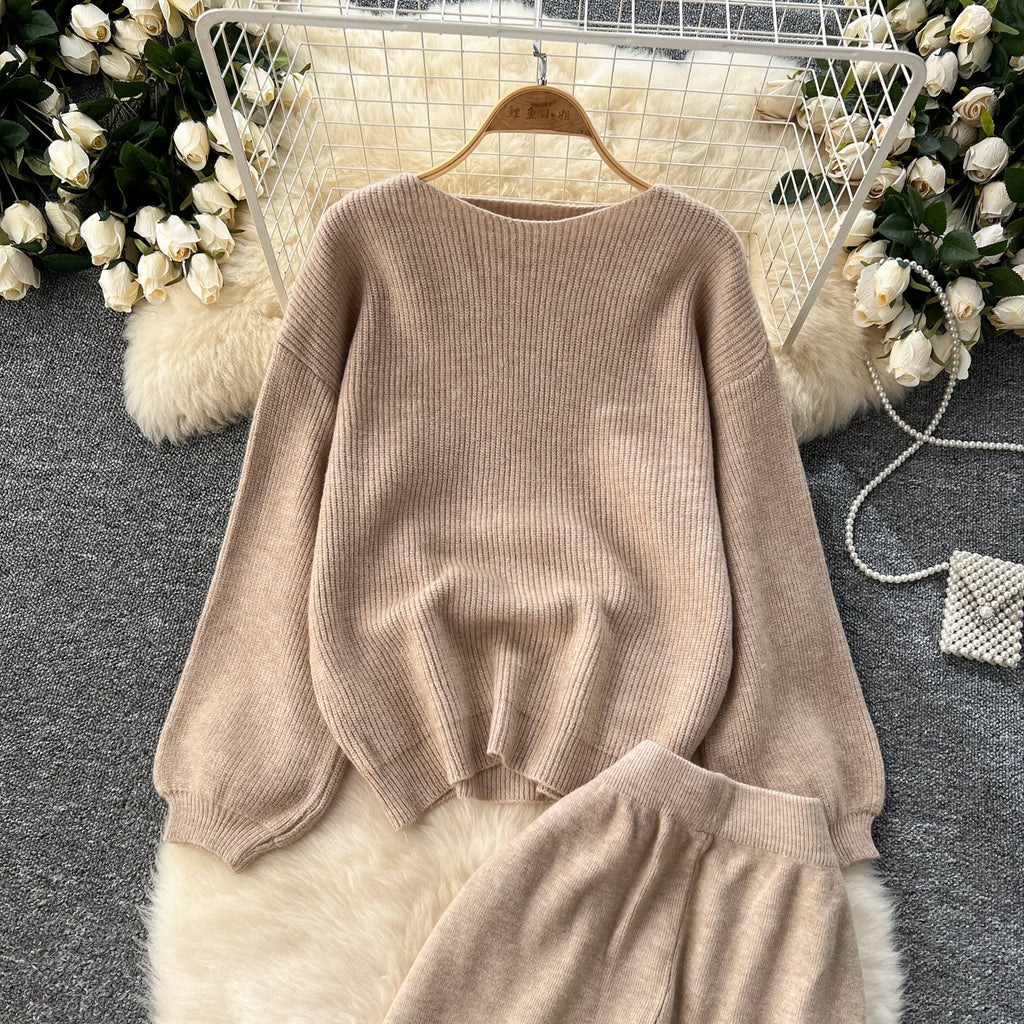 Loose Sweater&Half-body Skirt 2Pcs