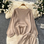 Loose Sweater&Half-body Skirt 2Pcs