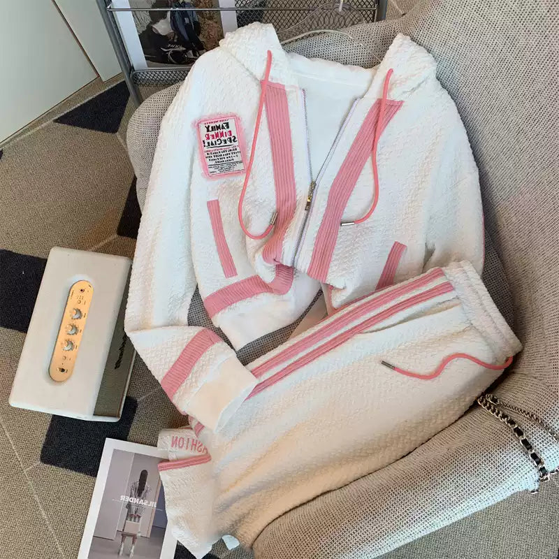 Color Blocking Hoodie&Trousers 2Pcs