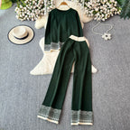 Sweater&Trousers Color-blocking Embroidered 2Pcs
