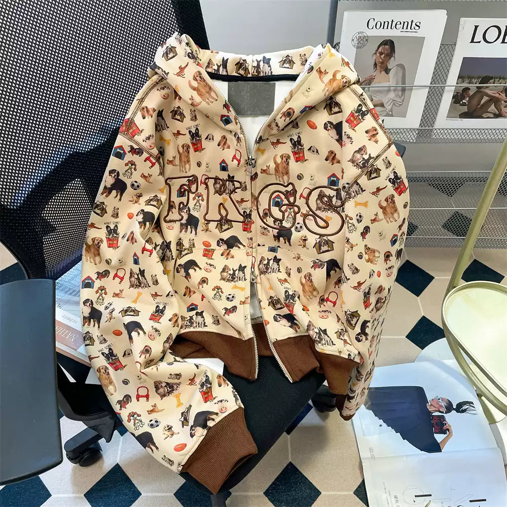 Cartoon Printed Hooded Zip Sweatshirt