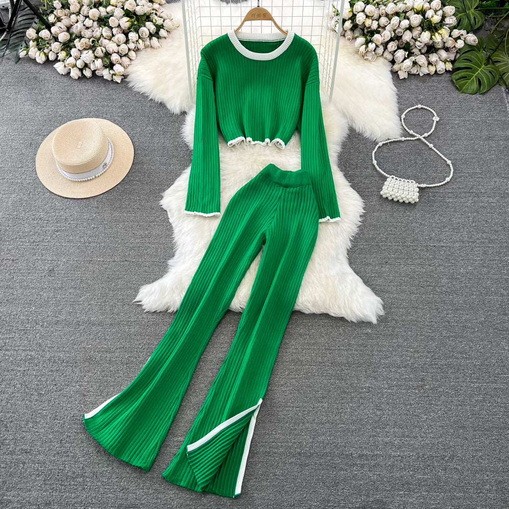 Knitwear&Pants Color-blocking Knitted 2Pcs