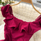 Premium Ruffled Patchwork Slim Dress