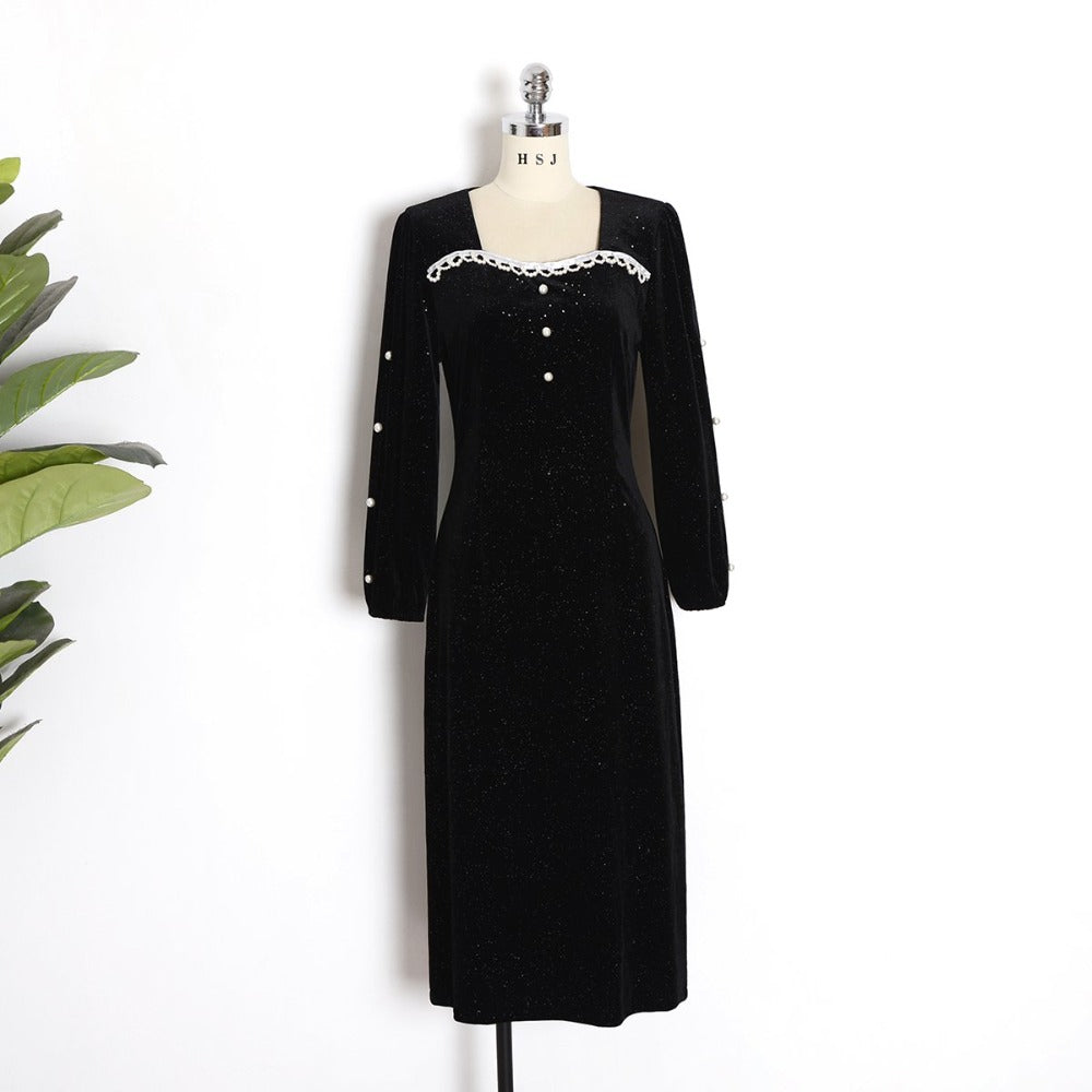 Vintage Square Collar Velvet Dress