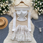 Off-shoulder Top&Ruffled Skirt 2Pcs