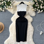 Color Blocking Black Knitted Dress