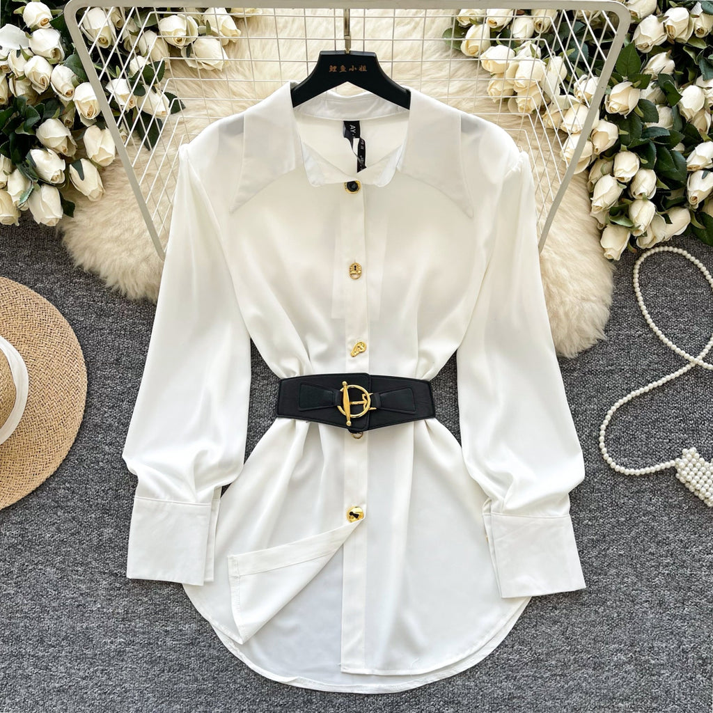 Casual Single-breasted Shirt with Belt