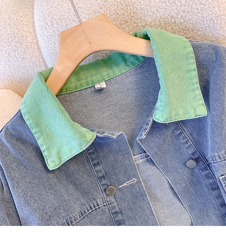 Vintage Color-blocking Denim Jacket