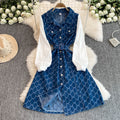 Chic Lapeled Patchwork Denim Dress