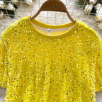 Crew Neck Sequined Short T-shirt