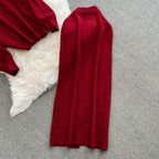 Turtleneck Sweater&Split Skirt 2Pcs