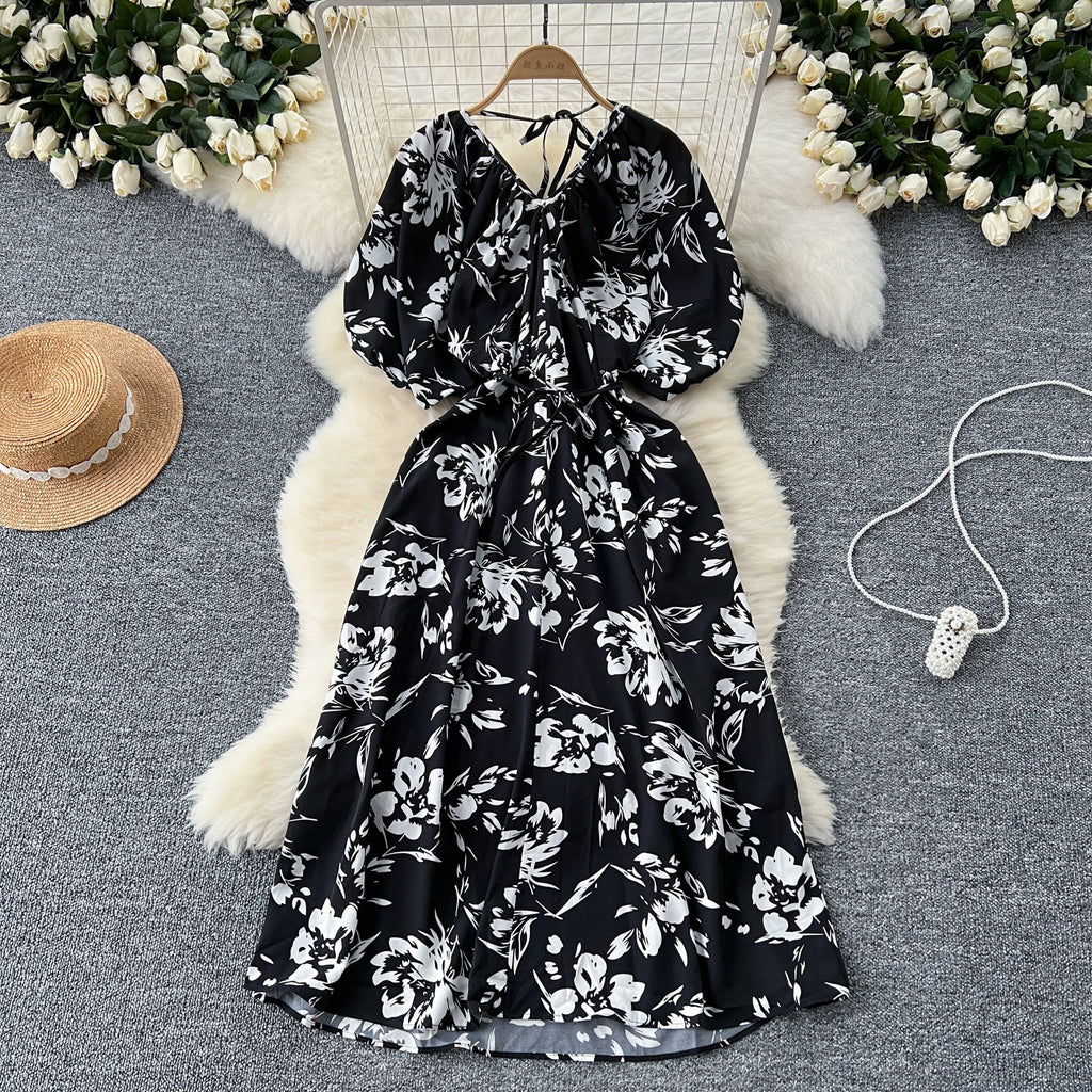 V-neck Pattern Printed Vintage Dress