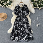 V-neck Pattern Printed Vintage Dress
