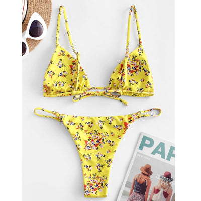 Vintage Printed Three-pieces Bikini