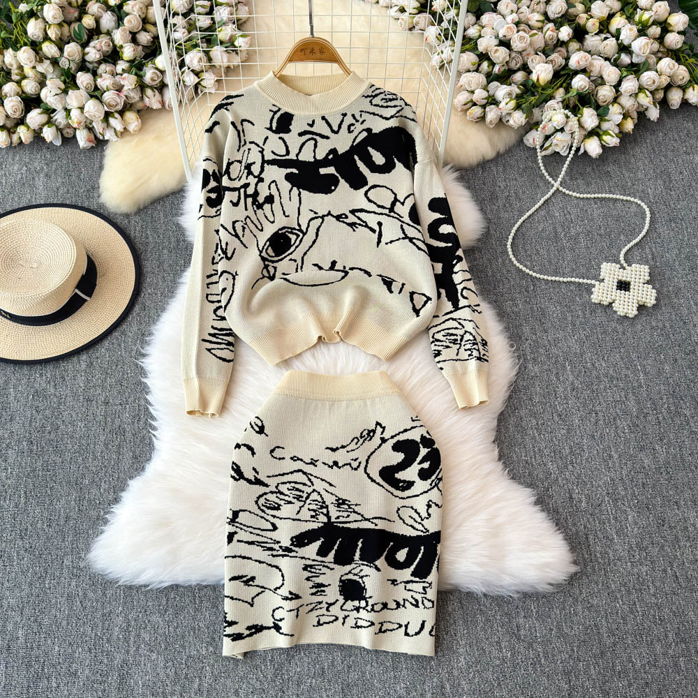Printed Sweatshirt&Skirt Thermal 2Pcs