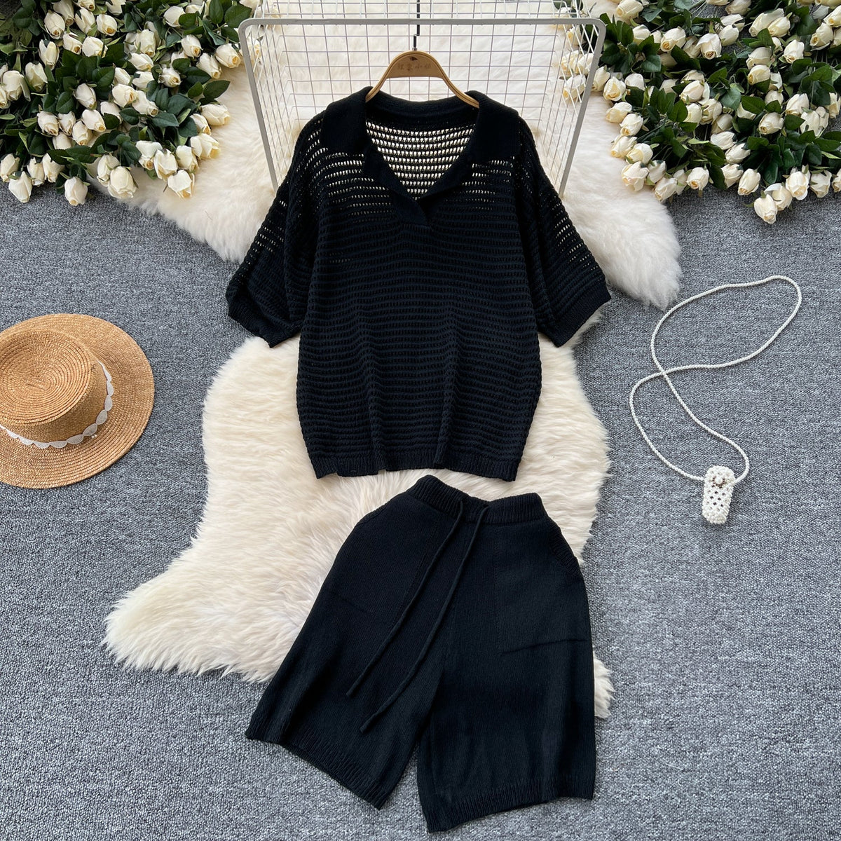 Oversized Knitwear&Shorts Casual 2Pcs