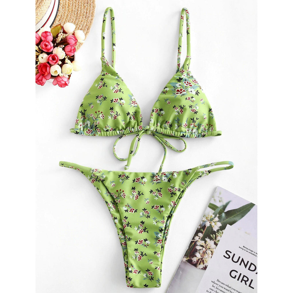 Vintage Printed Three-pieces Bikini