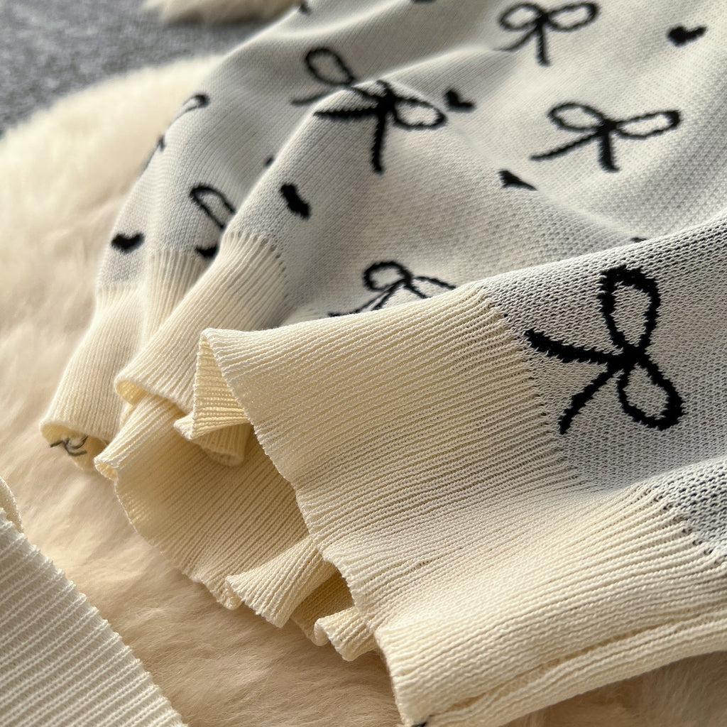 Bow Knitwear & Hip-wrapping Skirt 2Pcs