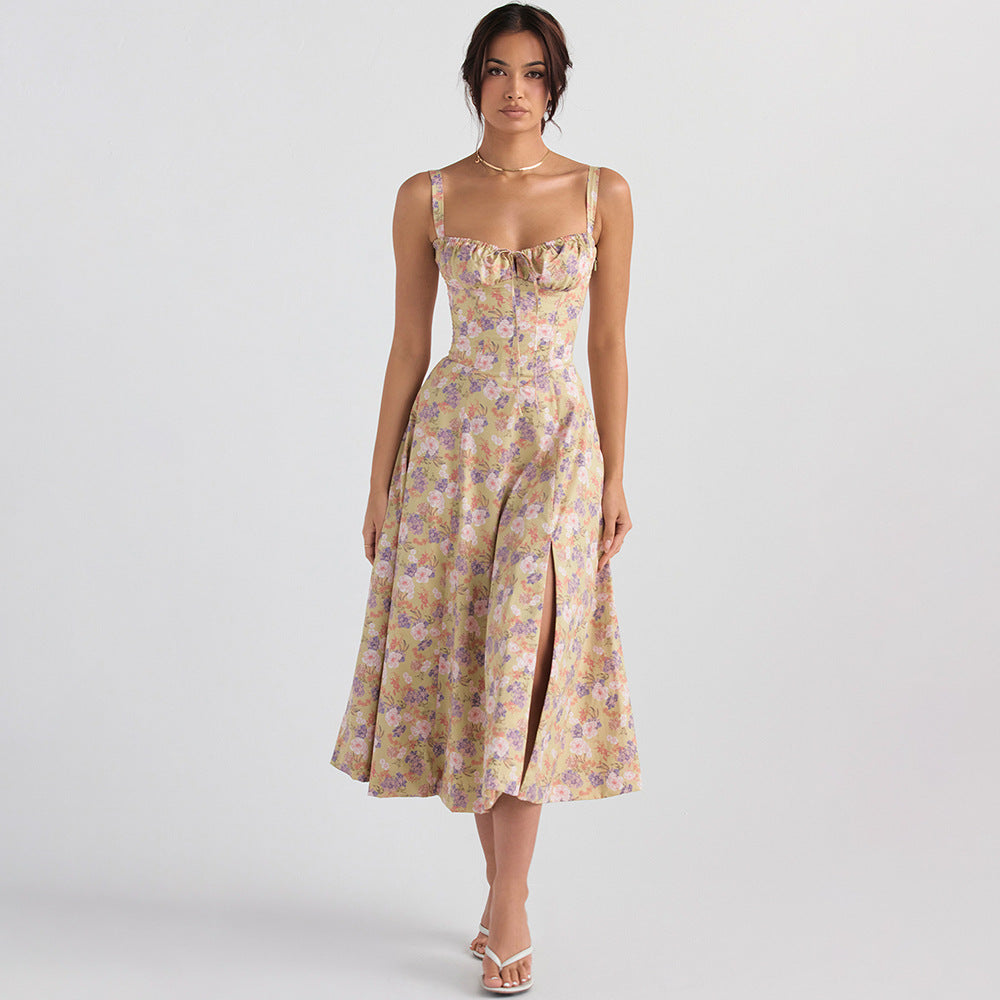 Backless Floral Printed Slip Dress
