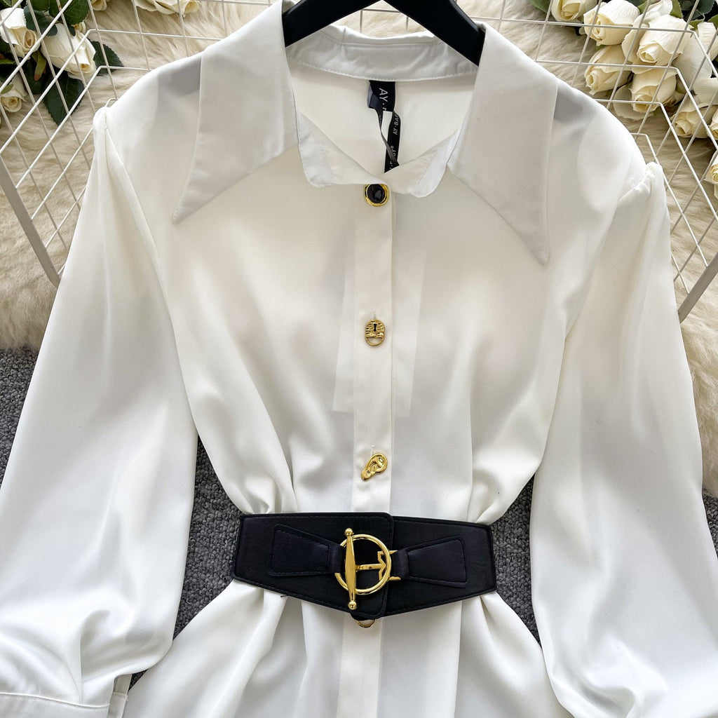 Casual Single-breasted Shirt with Belt