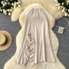 Solid Color Ruffled Knitted Skirt