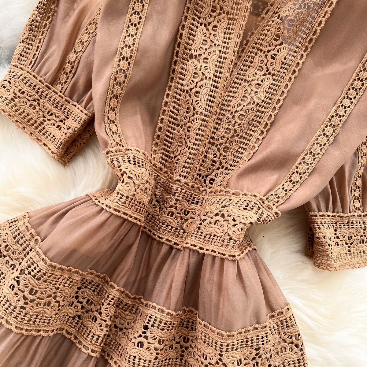 Courtly Elegant Lace Patchwork Dress