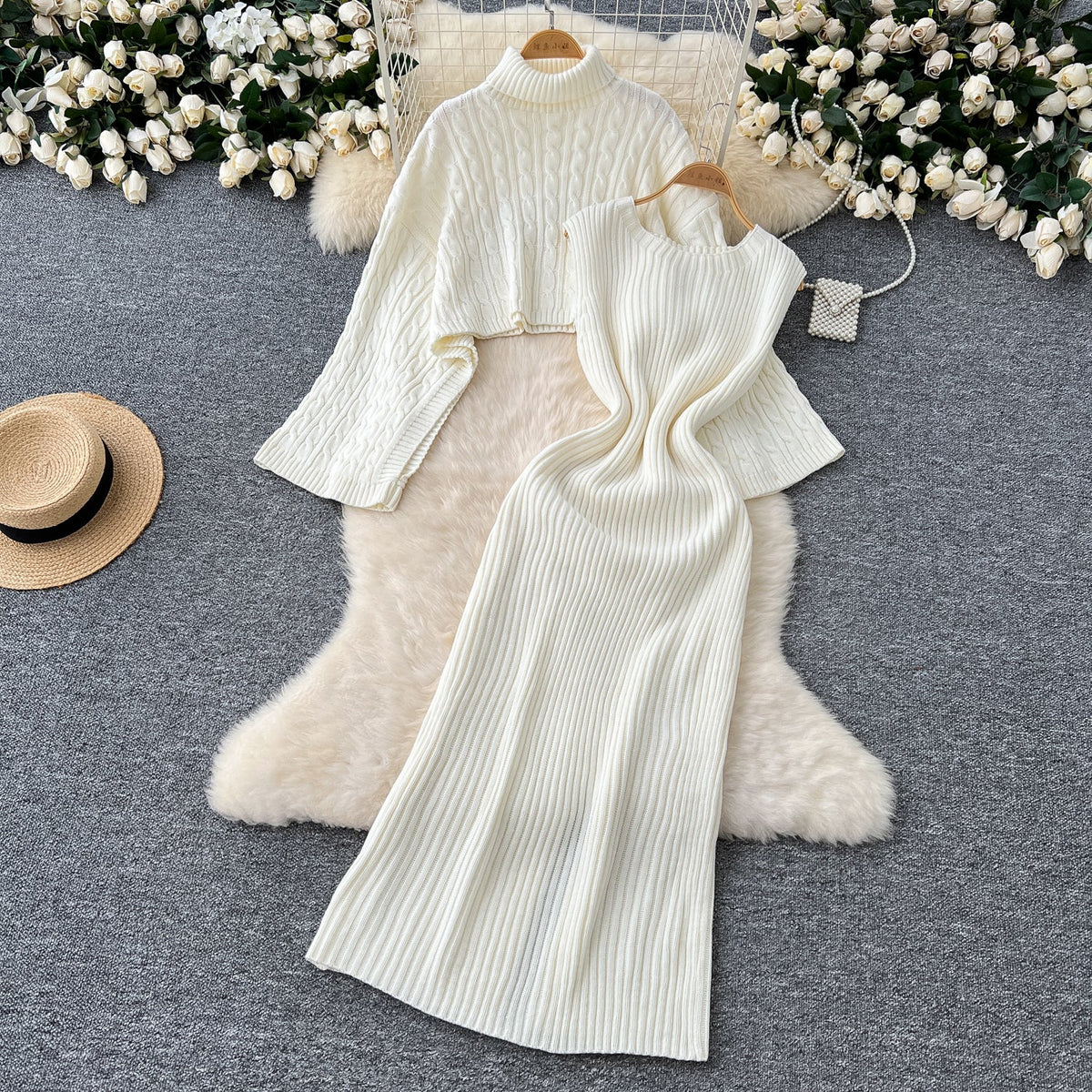 Outwear Sweater&Knitted Dress 2Pcs