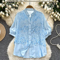 Premium Hollowed Embroidery Lace Shirt