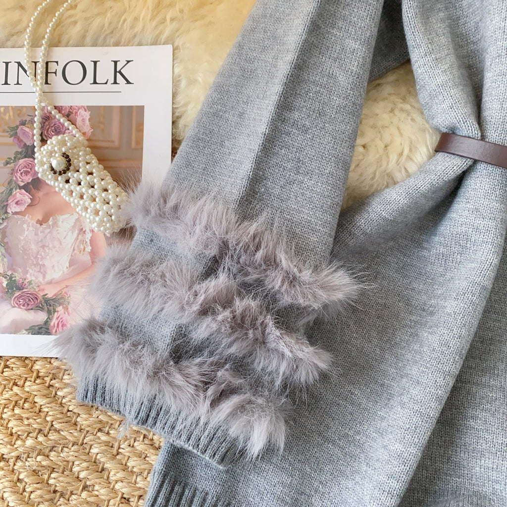 Vintage Furry Cuff Patchwork Sweater