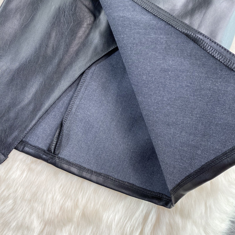 One-step Black PU OL Skirt