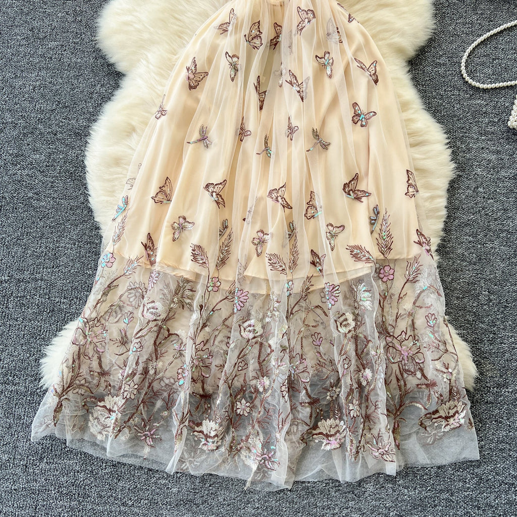 Backless Butterfly Sequined Halter Dress