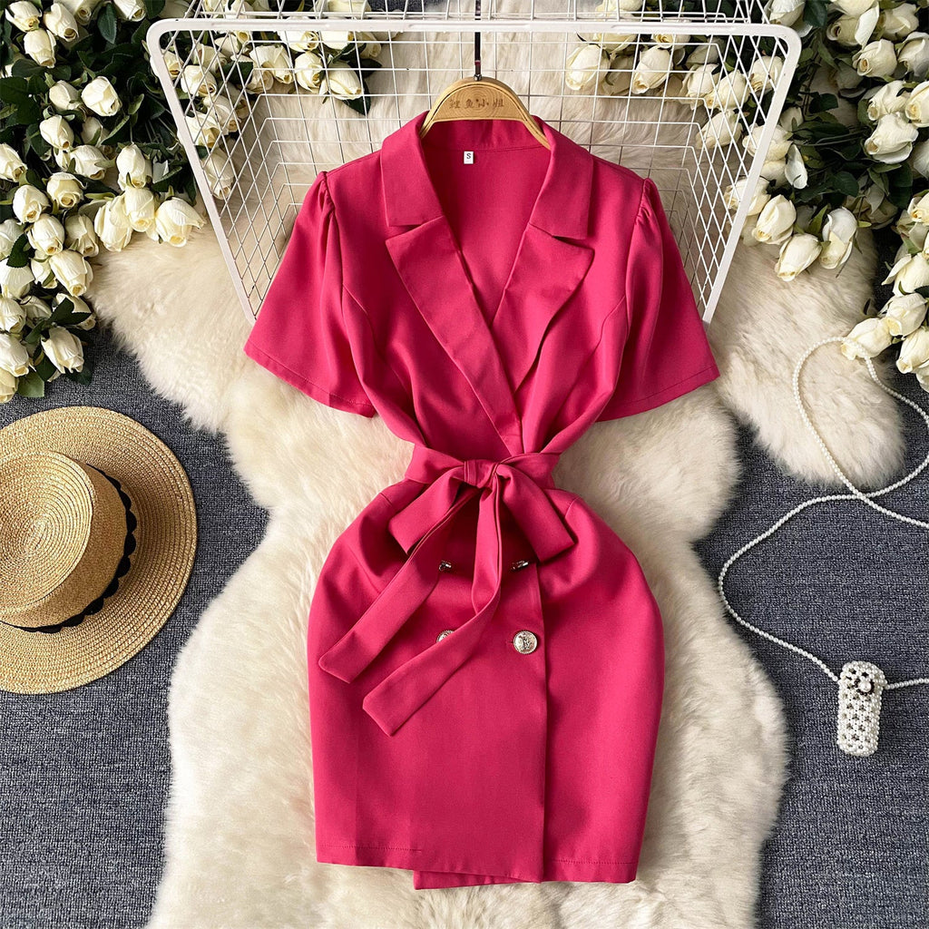 V-neck Suit Collar Lace-up Dress