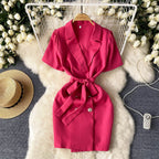 V-neck Suit Collar Lace-up Dress