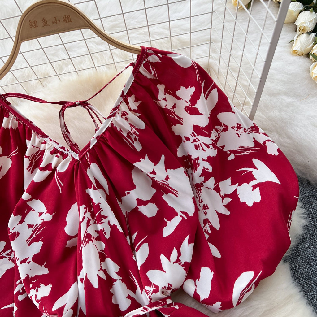 V-neck Pattern Printed Vintage Dress