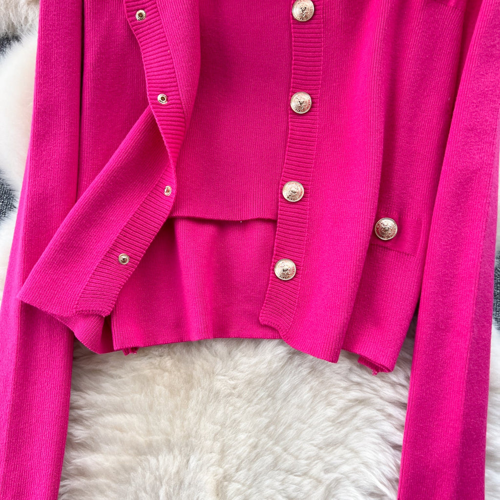 Cardigan&Vest&Hip-wrapping Skirt 3Pcs