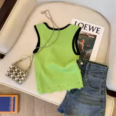 U-neck Ripped Striped Knitted Vest