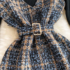 Black Sweater & Plaid Tweed Dress 2Pcs