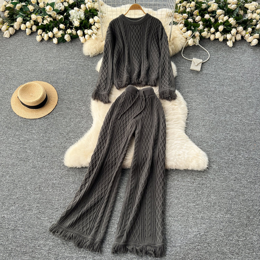 Fringed Sweater&Trousers Knitted 2Pcs