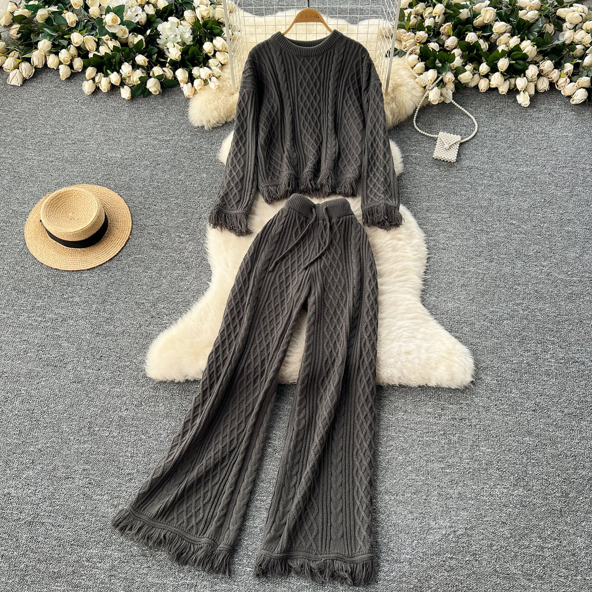 Fringed Sweater&Trousers Knitted 2Pcs
