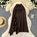 Solid Color Ruffled Knitted Skirt
