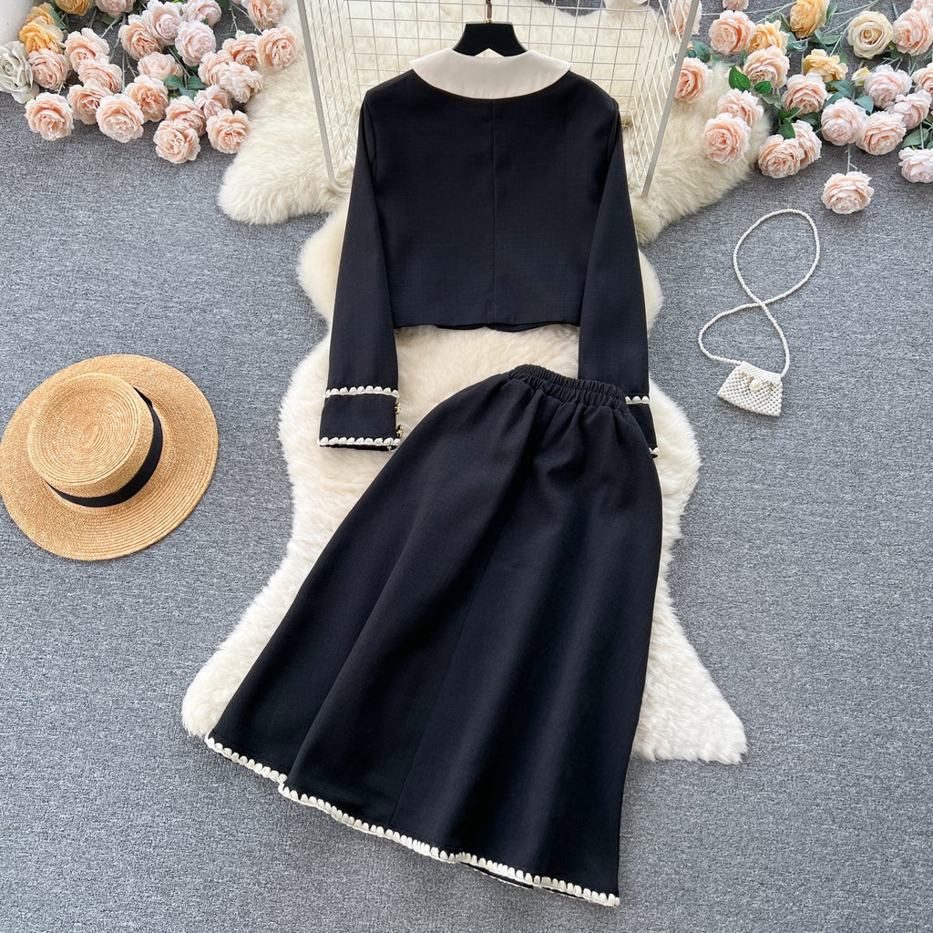 Lapeled Blazer&Draped Skirt 2Pcs