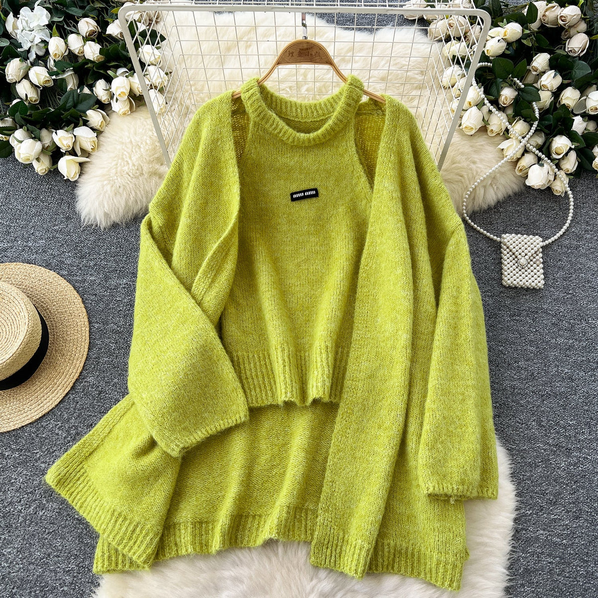 Cardigan&Halter Camisole Soft Knitted 2Pcs