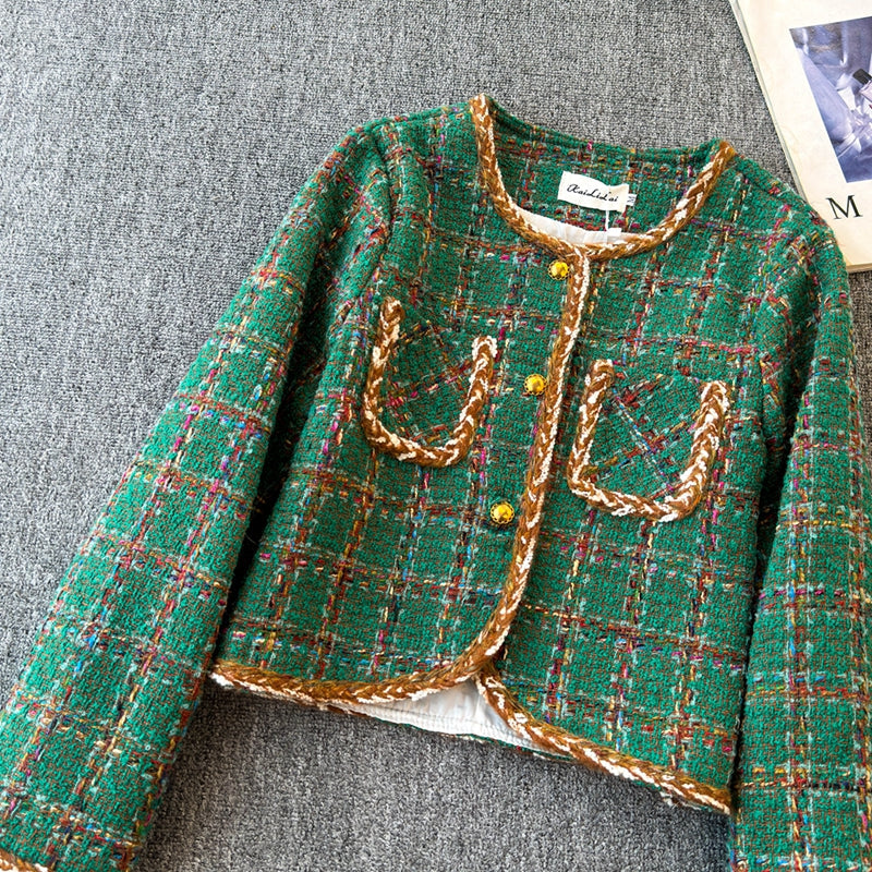 Vintage Tweed Plaid Short Jacket