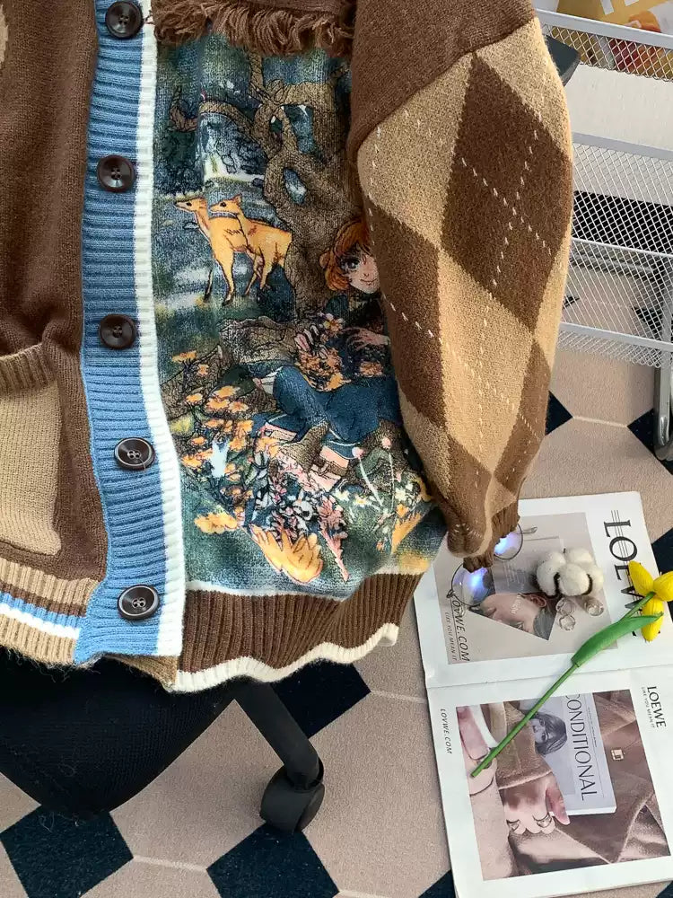 Vintage V-neck Patchwork Cardigan