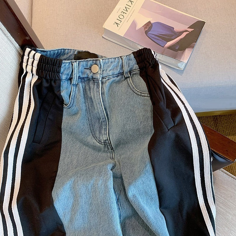 Casual Color Blocking Striped Jeans