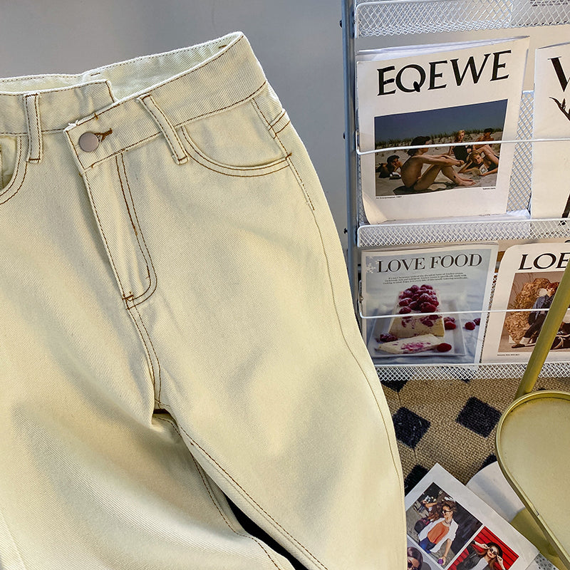 Simple Design Straight White Denim Jeans